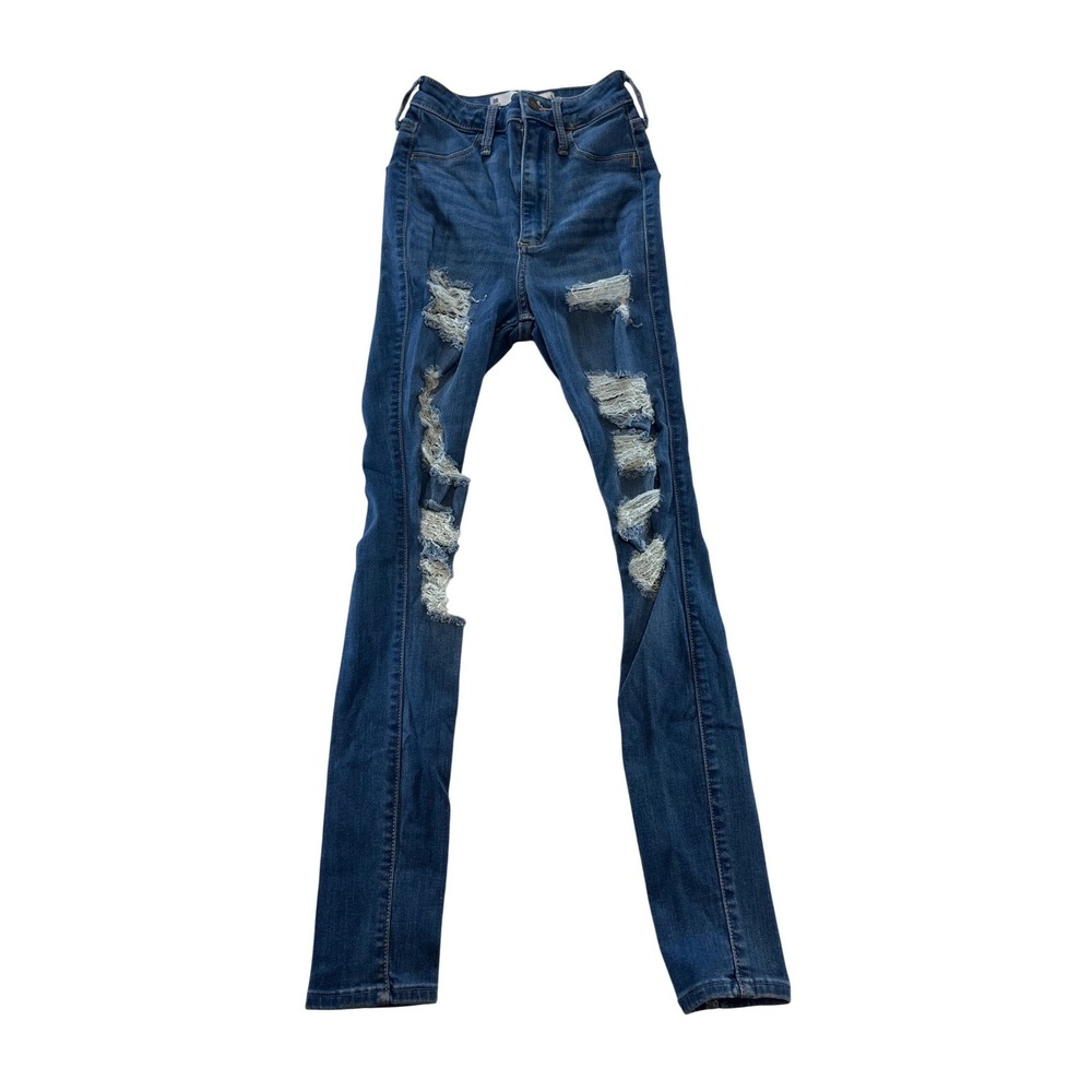 Hollister Womens Jeans Size‎ 24R Curvy Ultra High Rise Legging Ripped Blue